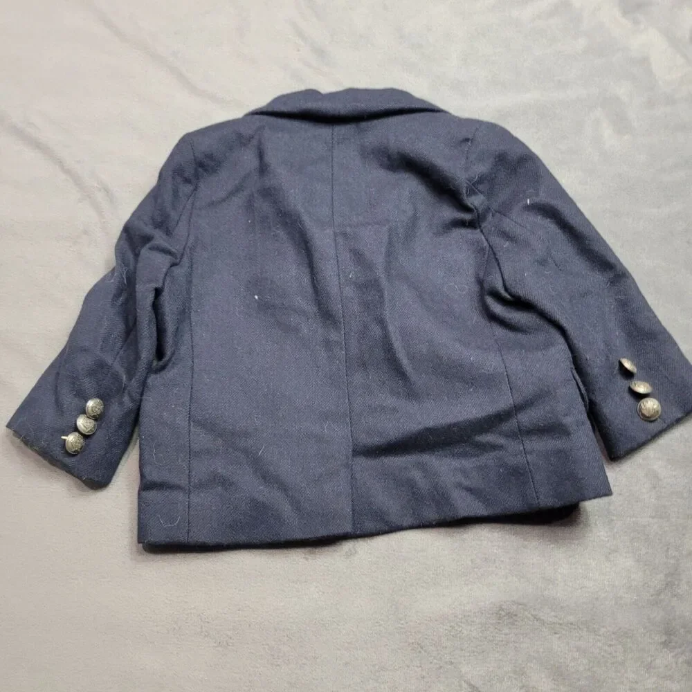Charabia Navy Baby Boy Blazer 12M Wool Blend Two-Button Front With Decorative...